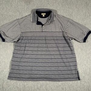 Vintage Bugle Boy‎ Polo Shirt Mens Large Gray Blue Stripe Knit Retro 90s